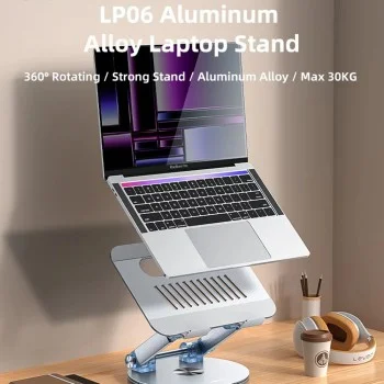 Поставка за лаптоп – Yesido Laptop Holder (LP06) – алуминий, здрава, 360°, за устройства 10–17.3" – Сребриста