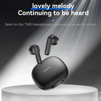 Безжични слушалки – Yesido Wireless Earbuds (TWS25) – Микрофон, Bluetooth V5.3, тъч контрол, полу-в ухо дизайн, 250mAh – Черни