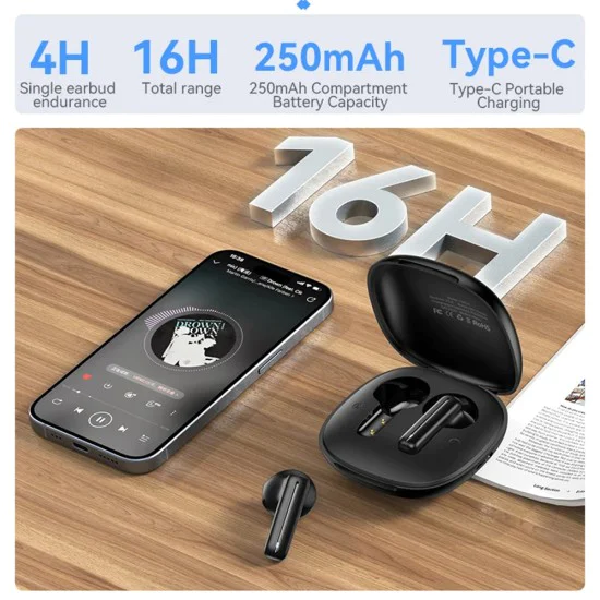 Безжични слушалки – Yesido Wireless Earbuds (TWS25) – Микрофон, Bluetooth V5.3, тъч контрол, полу-в ухо дизайн, 250mAh – Черни