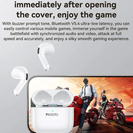 Безжични слушалки (TWS31) - Yesido - 13мм говорител, Bluetooth 5.4, Half-In-ear дизайн, 300mAh - Бяло