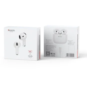 Безжични слушалки – Yesido Wireless Earbuds (TWS32S) – ANC, микрофон, Bluetooth 5.4, полу-в ухо дизайн, 300mAh, малък пакет – Бели