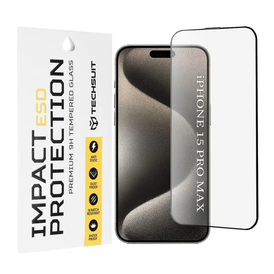 Протектор за iPhone 15 Pro Max - ESD Glass - черен