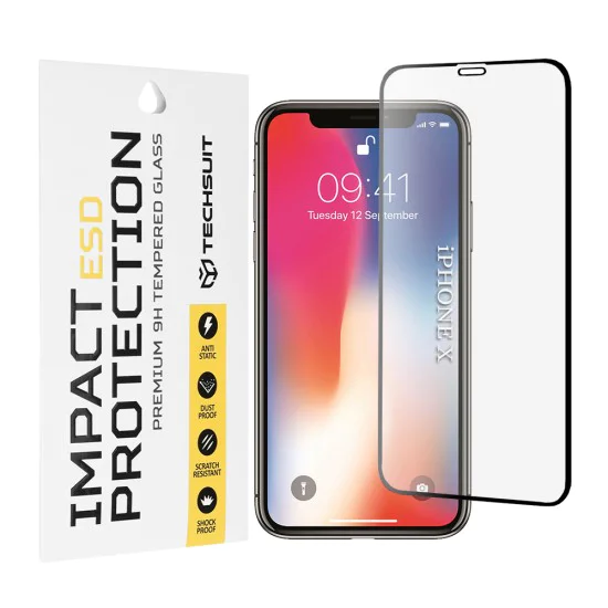 Протектор за iPhone X / iPhone XS / iPhone 11 Pro - ESD стъкло - черен