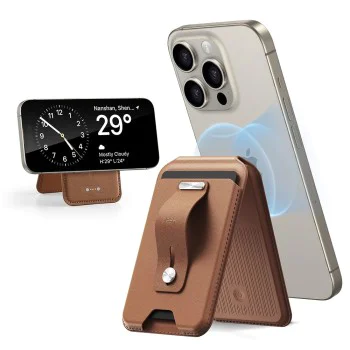 Портфейл ESR Geo Magnetic Wallet Stand - MagSafe, Vegan Leather, with 3x Card Slots, RFID Blocking Tech - Кафяв