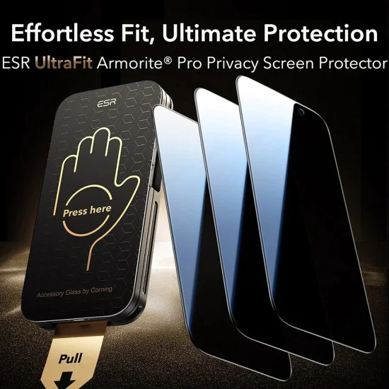 Протектор за iPhone 17 Pro - ESR Corning Gorilla Glass UltraFit Privacy™ (3 броя) - Черно