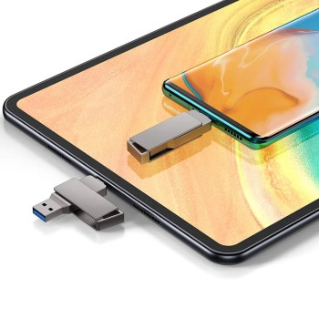 Techsuit - Memory Stick THSM20 (THSM201128) - Двоен интерфейс USB 3.0, Type-C 128GB, Високоскоростна флаш памет - Сив