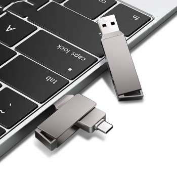 Techsuit - Memory Stick THSM20 (THSM20064) - Двоен интерфейс USB 3.0, Type-C 64GB, Високоскоростна флаш памет - Сив