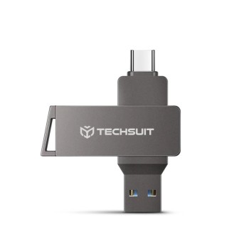 Techsuit - Memory Stick THSM19 (THSM19932) - Двоен интерфейс USB 3.0, Type-C 32GB, високоскоростна флаш памет - Сив