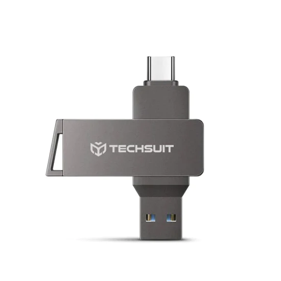 Techsuit - Memory Stick THSM19 (THSM19932) - Двоен интерфейс USB 3.0, Type-C 32GB, високоскоростна флаш памет - Сив