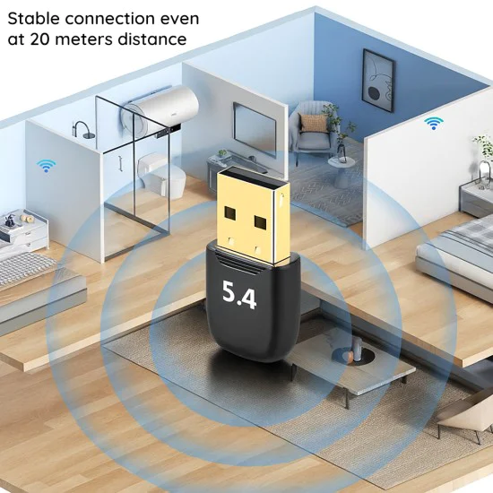 Techsuit - Bluetooth адаптер BlueJet (A20) - за компютър, Bluetooth 5.4, Plug&Play, EDR&BLE - черен