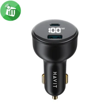 Havit - Зарядно за кола (CC100W) - USB, Type-C, PD100W, PC, с цифров дисплей - Черно