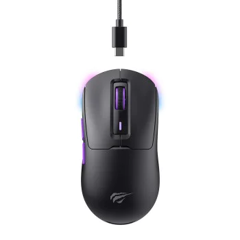 Havit - Безжична геймърска мишка (MS969WB) - 1000 - 16000DPI, LED светлини, 150mAh, 1.6m, 5V - Черна / Лилава