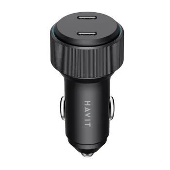Havit - Зарядно за кола (CC2014) - 2x Type-C, PD30W, 3A, PC, Алуминиева сплав - Черно