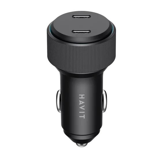 Havit - Зарядно за кола (CC2014) - 2x Type-C, PD30W, 3A, PC, Алуминиева сплав - Черно