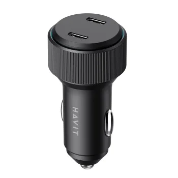 Havit - Зарядно за кола (CC2014) - 2x Type-C, PD30W, 3A, PC, Алуминиева сплав - Черно