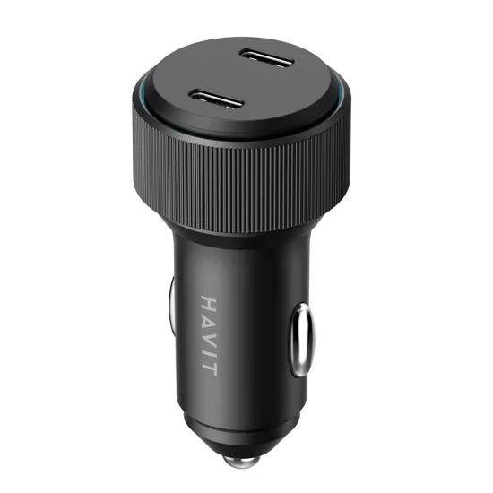 Havit - Зарядно за кола (CC2014) - 2x Type-C, PD30W, 3A, PC, Алуминиева сплав - Черно
