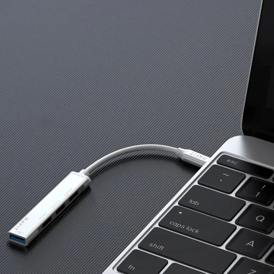 Havit - Докинг станция (HB41) - USB 3.0, 3x USB 2.0, дължина на кабела 11.8 см, алуминиева сплав - сребриста