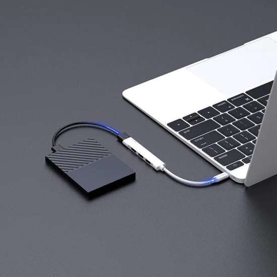 Havit - Докинг станция (HB41) - USB 3.0, 3x USB 2.0, дължина на кабела 11.8 см, алуминиева сплав - сребриста