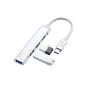 Havit - Докинг станция (HB41) - USB 3.0, 3x USB 2.0, дължина на кабела 11.8 см, алуминиева сплав - сребриста