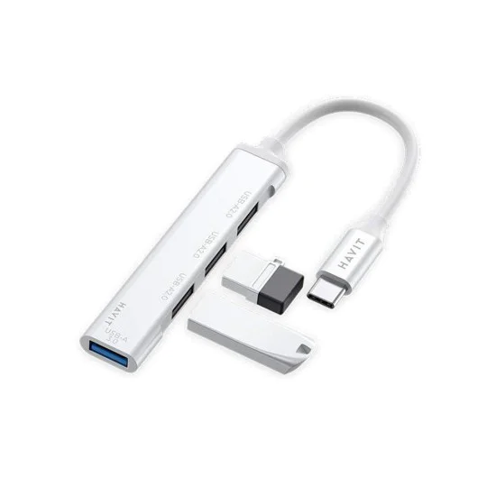 Havit - Докинг станция (HB41) - USB 3.0, 3x USB 2.0, дължина на кабела 11.8 см, алуминиева сплав - сребриста