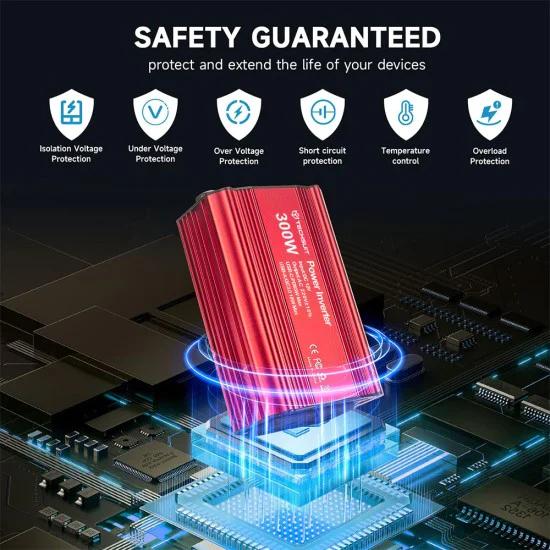 Techsuit - Автомобилен инвертор FlexiCarVolt (IA1) - Type-C, USB-A, Джобен контакт, PD65W, 300W - Червен