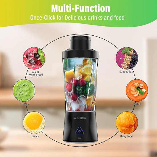 Techsuit - Преносим блендер nutriXGo (BP1) - с Type-C кабел, презареждаем, 700 мл, 20000 об/мин, 6000 mAh - черен