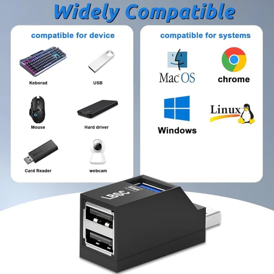 Techsuit - Мини докинг станция EchoLink 3 в 1 (H11) - USB към 2x USB 2.0, 1x USB 3.0, 5Gbps - Черна