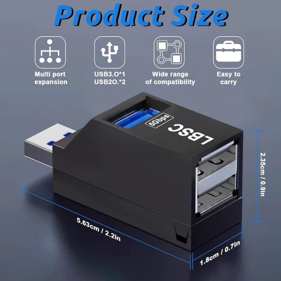 Techsuit - Мини докинг станция EchoLink 3 в 1 (H11) - USB към 2x USB 2.0, 1x USB 3.0, 5Gbps - Черна