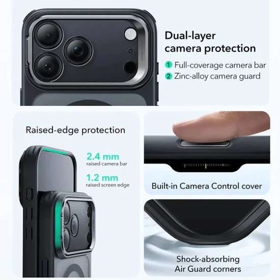 Калъф за iPhone 17 Pro Max – с MagSafe – ESR Classic Hybrid HaloLock Kickstand – Матиран черен