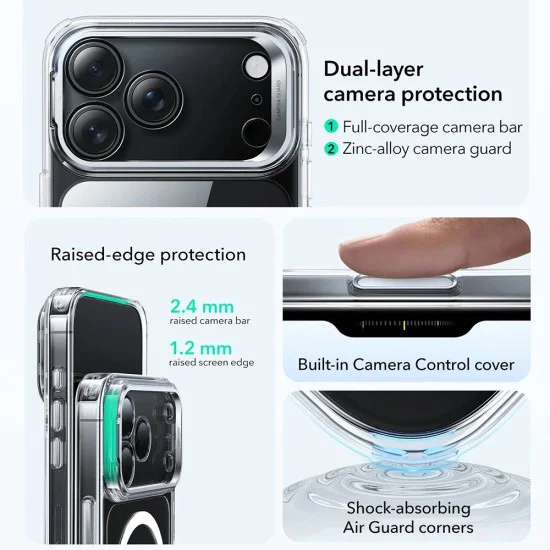 Калъф за iPhone 17 Pro Max - ESR - Classic Hybrid HaloLock Kickstand - Прозрачен