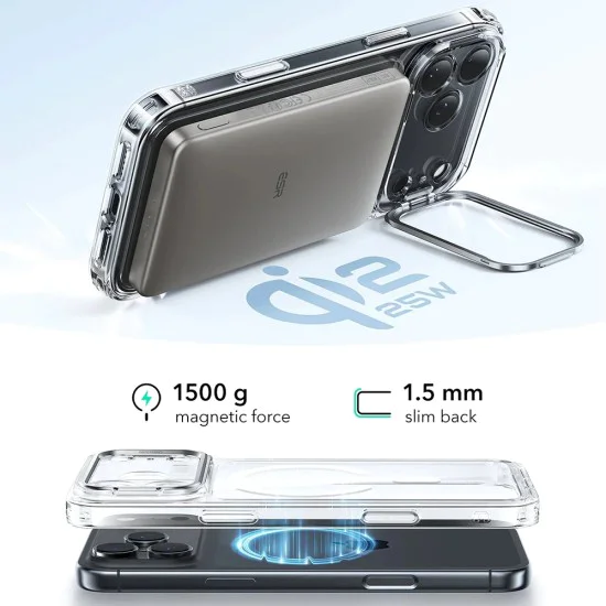 Калъф за iPhone 17 Pro Max - ESR - Classic Hybrid HaloLock Kickstand - Прозрачен