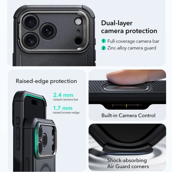Калъф за iPhone 17 Pro - ESR - Cyber ​​Armor Kickstand - Черен