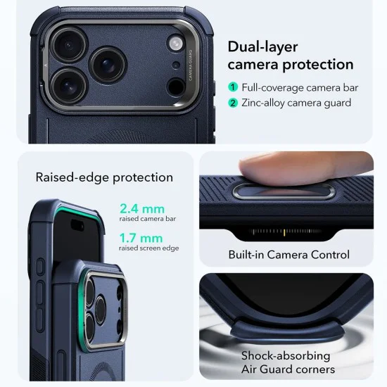 Калъф за iPhone 17 Pro Max - ESR - Cyber ​​Armor Kickstand - Син