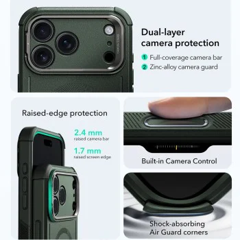 Калъф за iPhone 17 Pro - ESR - Cyber ​​Armor Kickstand - Зелен