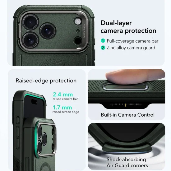 Калъф за iPhone 17 Pro Max - ESR - Cyber ​​Armor Kickstand - Зелен