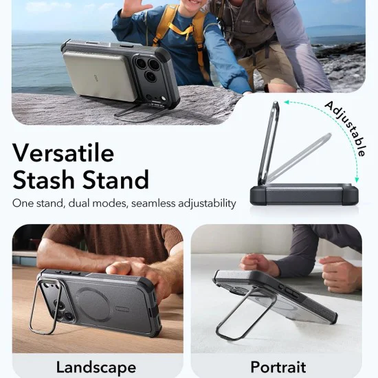 Калъф за iPhone 17 Pro – ESR Cyber Armor Kickstand – Сив