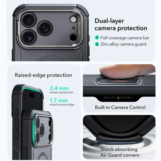 Калъф за iPhone 17 Pro Max - ESR - Cyber ​​Armor Kickstand - Сив