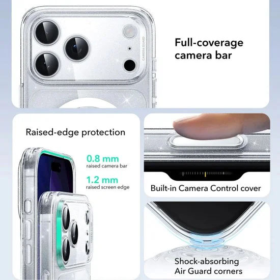 Калъф за iPhone 17 Pro Max - ESR - Classic Hybrid HaloLock - Прозрачен Shimmer