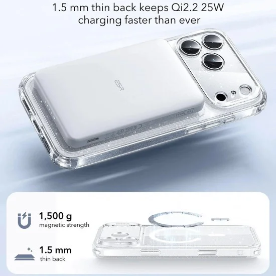 Калъф за iPhone 17 Pro Max - ESR - Classic Hybrid HaloLock - Прозрачен Shimmer
