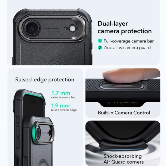 Калъф за iPhone 17 Air - ESR - Cyber ​​Armor Kickstand - Черен