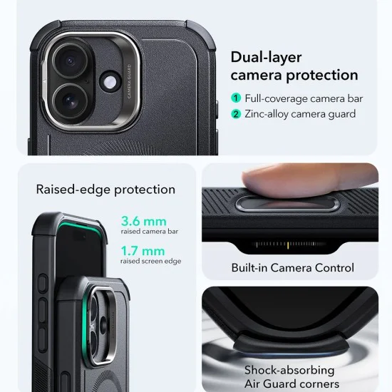 Калъф за iPhone 17 - ESR - Cyber ​​Armor Kickstand - Черен