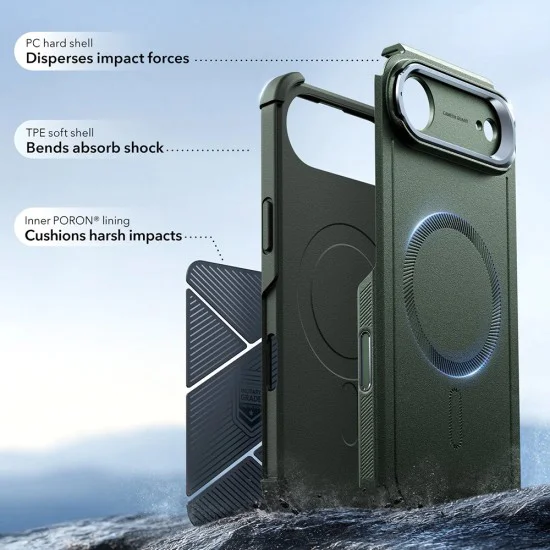 Калъф за iPhone 17 Air - ESR - Cyber ​​Armor Kickstand - Зелен