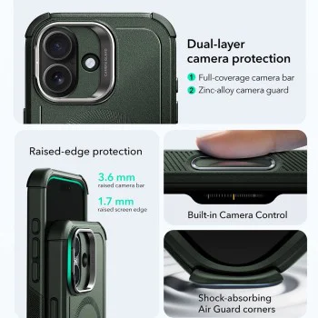Калъф за iPhone 17 - ESR - Cyber ​​Armor Kickstand - Зелен