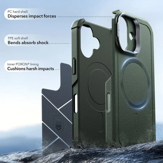 Калъф за iPhone 17 - ESR - Cyber ​​Armor Kickstand - Зелен
