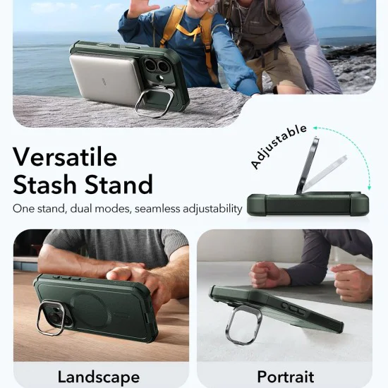 Калъф за iPhone 17 - ESR - Cyber ​​Armor Kickstand - Зелен