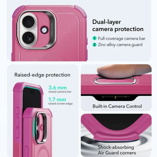 Калъф за iPhone 17 - ESR - Cyber ​​Armor Kickstand - Розов