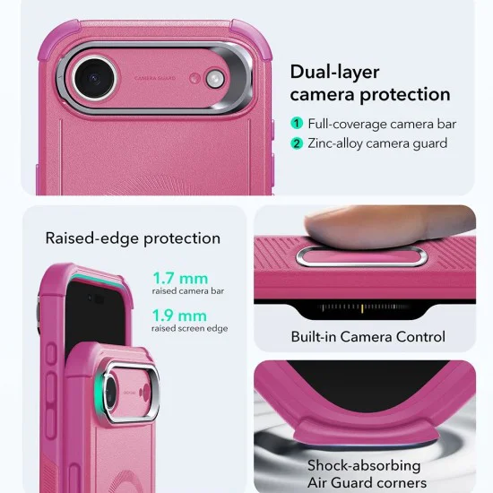 Калъф за iPhone 17 Air - ESR - Cyber ​​Armor Kickstand - Розов