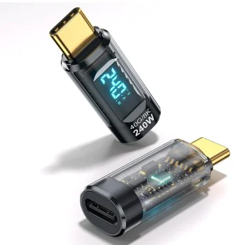 Адаптер – Techsuit DataBoost (A23) – USB-C, LED дисплей, 40Gbps, 8K@60Hz, PD240W – Сив