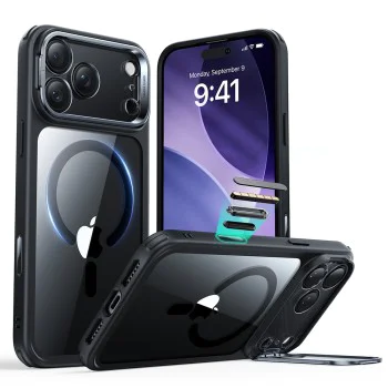 Калъф за iPhone 17 Pro Max - ESR - Classic Hybrid HaloLock Kickstand - Прозрачен Черен