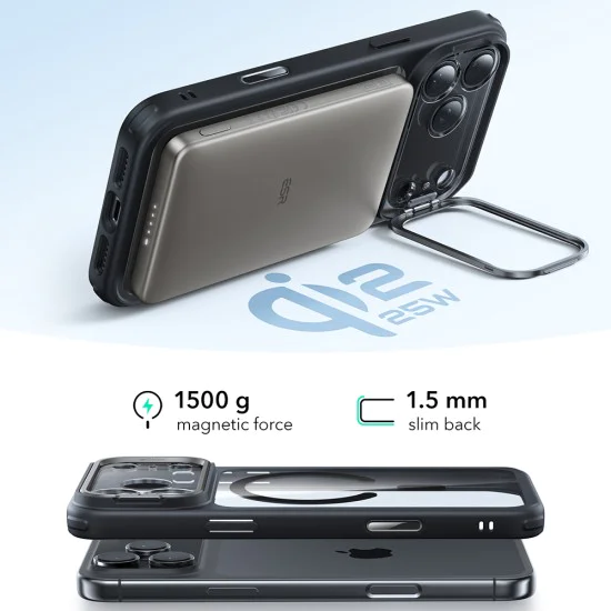 Калъф за iPhone 17 Pro - ESR - Classic Hybrid HaloLock Kickstand - Прозрачен Черен